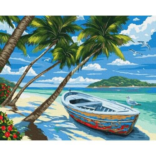 No Frame DIY Painting By Numbers Seascape Boat Canvas By Numbers Diy Gift Acrylic Handpainted Oil Paint for Home Decor 40x50cm