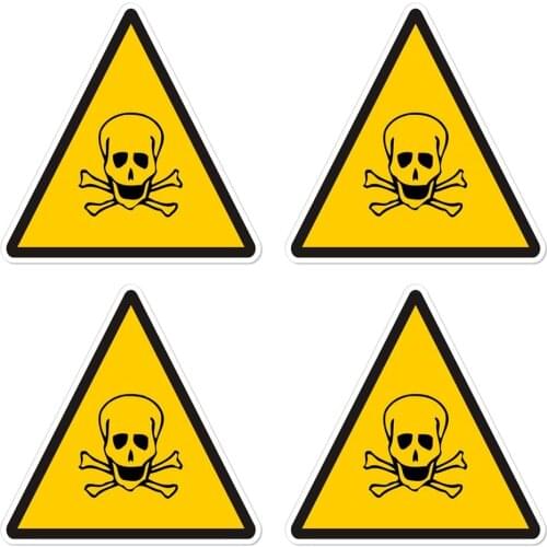 Car sticker 4xpYellow Triangle Poison/Toxic Warning Sign with a Skull and Crossbones Motorcycle window body car sticker 15cm