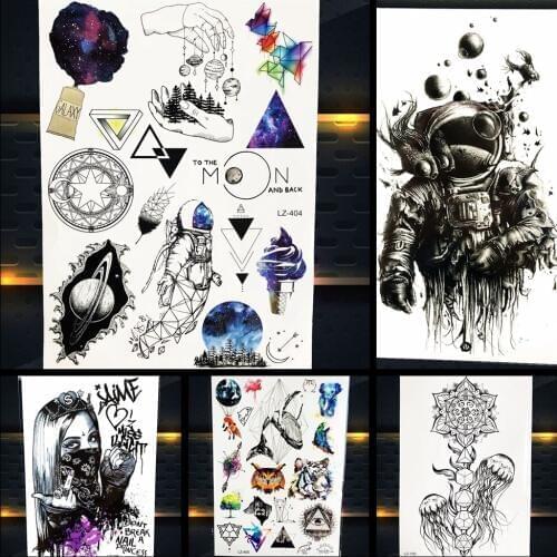 Space Man emporary Tattoo Stickers Planet Women Fashion Chest Art Fake Tattoo Men Arm Moon Black Waterproof Tatoos Body Back