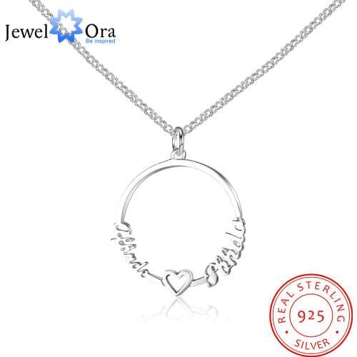 Personalized Custom 2 Names Necklace for Women 925 Sterling Silver Circle Necklace with Heart Fine Jewelry (JewelOra NE101616)