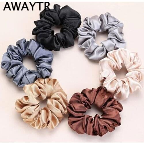 AWAYTR 2Pcs Satin Silk Solid Color Scrunchies Elastic Hair Bands Women Girls Hair Accessories Ponytail Holder Hair Ties Ropes