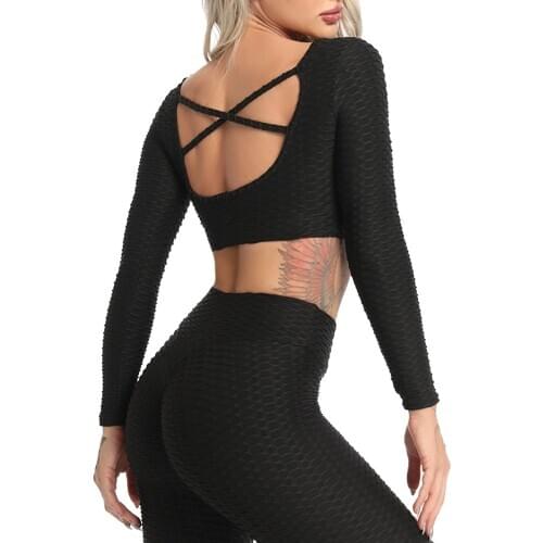 Sexy Backless Yoga Top Long Sleeve Workout Tops for Women Fitness Gym Crop Top Athletic Shirts Running Breathable Sportswear