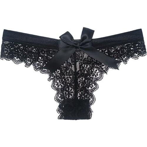 Sexy Lace Briefs Lingerie Women Thong Underwear See-through Lace Panties G-string Thongs Female Bow Low Waist T-back