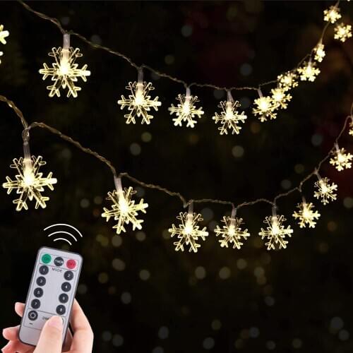 Outdoor Waterproof Christmas Snowflake LED Light String Battery Remote Control 8 Mode USB Garland Wedding Holiday Decoration
