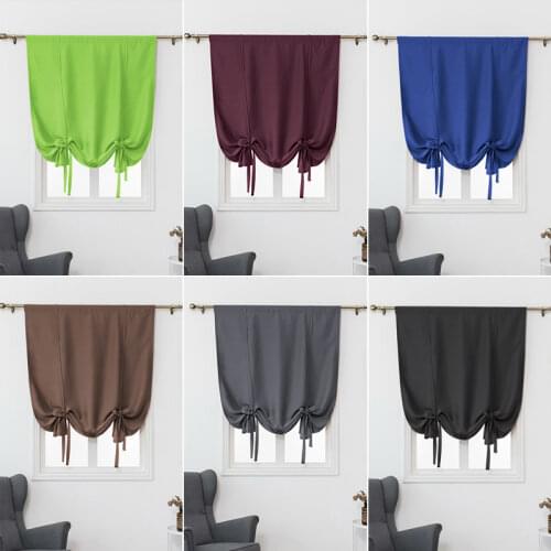 1pcs Roman Short Curtain Solid Color Window Curtains Blackout Drapes Adjustable Tie-up Valance for Kitchen Living Room Decor