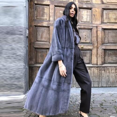 BFFUR New Fashion Real Mink Fur Coat Women High Street 120cm Long Whole Skin Mink Fur Overcoats Luxury Winter Women Fur Coats