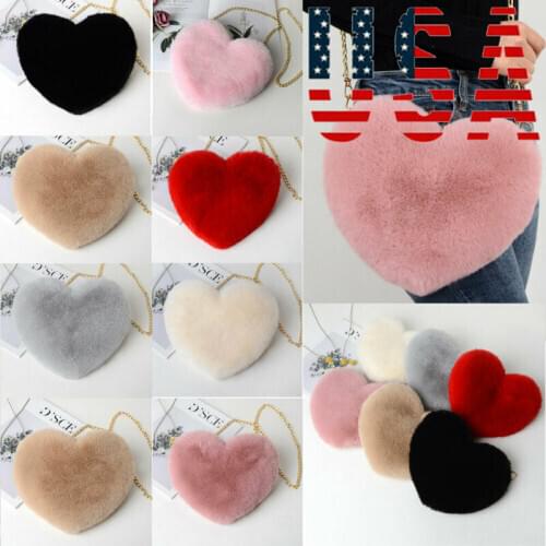 New Fashion Casual Womens Plush Love Shoulder Hairy Bag Valentine Day Gift Heart-shaped Bag Coin Purses