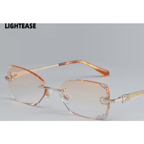 Titanium Frame Glasses Women Diamond Cutting Rimless Glasses High-elastic Tinted Lenses Ladies Prescription Glasses Photochromic
