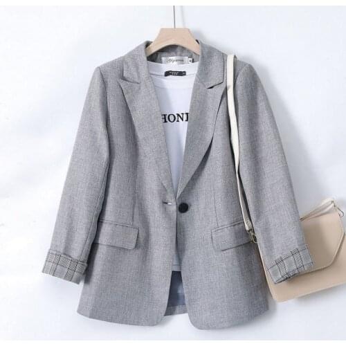 SURUFENG Women Trendy Plaid Patchwork Chic Autumn Loose Pockets Ladies Elegant Coats Single Button Minimalist Top Size 2XL