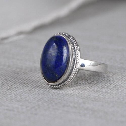 FNJ 925 Silver Ring for Women Jewelry 100% Original Pure S925 Sterling Silver Rings Natural Lapis Lazuli