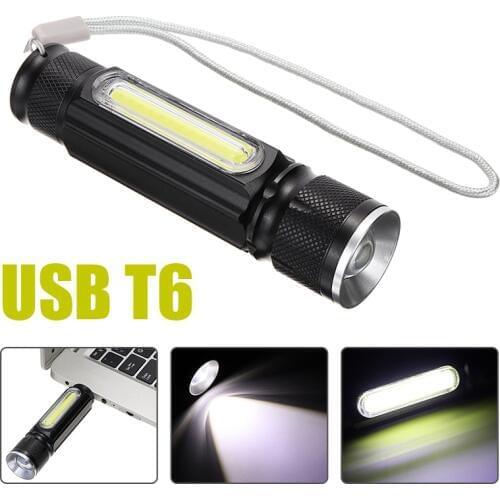 New Portable USB Flashlight T6 COB LED Flashlight Multifunction Camping Lights Spotlight Floodlights For Outdoor Detection