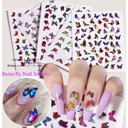 1pcs Nail Stickers Laser Butterfly 3D Waterproof Cute Stickers DIY Slider Wraps Foils Decals Self-Adhesive Nail Art Accessories