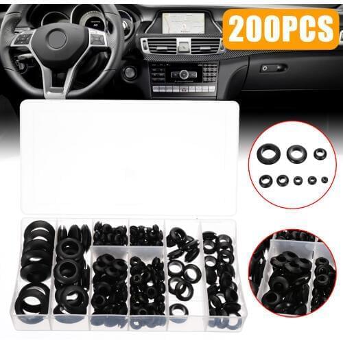 200pcs Rubber Grommet Assortment Set Black Electrical Wire Gasket Kit With a PVC Storage Case