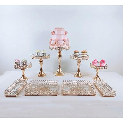 5-8pcs Crystal Metal Wedding Multi-Layer Cake Stand Rack Set Festival Party Display Tray