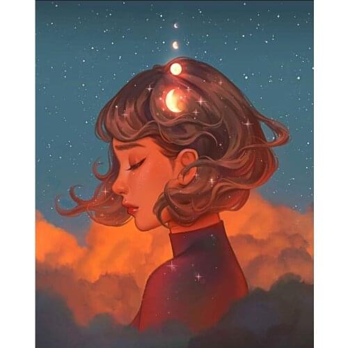 5D DIY Diamond Painting Girl With Cloud Painting Full Round Diamond Inlaid Embroidery Cross Stitch Home Decoration Gift