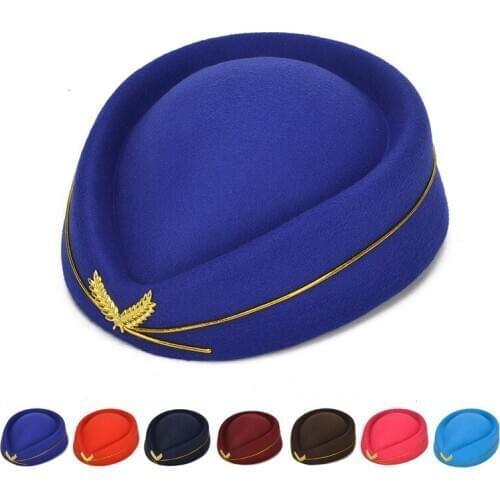 Beret Hat French Style Beanie Hats Ladies Air Stewardess Hat Woolen Flight Attendant Hat Stewardess Cap for Costume Cosplay
