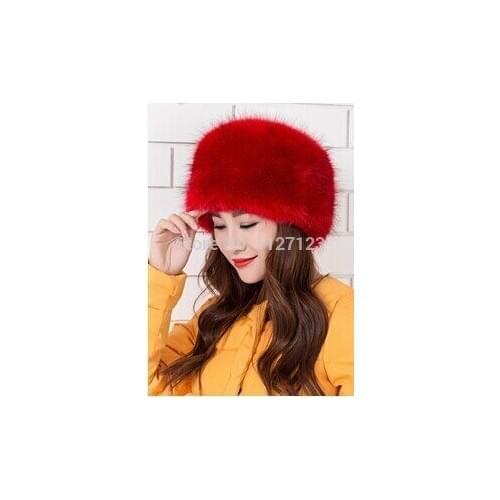 Big red The new hat Qiu dong is high quality imitation fox fur the whole skin circle cap Warm ladys imitation fur hats
