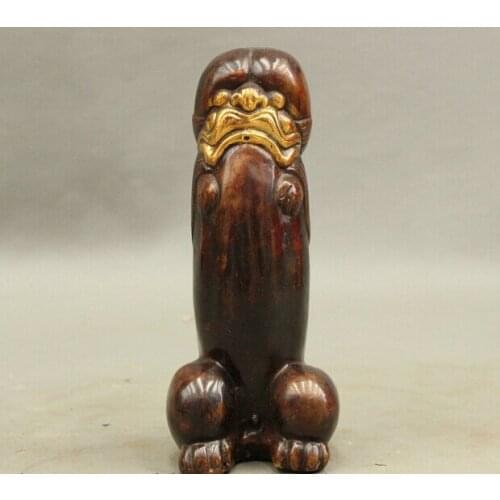 Bronze Pure Brass Good value Lucky 7" Hongshan Culture ChinA Bronze Gild Foo Fu Dog Lion Beast PiXiu Virilia room