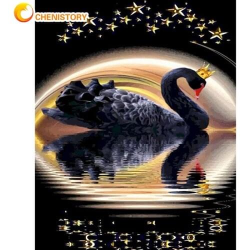 CHENISTORY Black Swan Animal Painting By Numbers Kits For Adults Children Handmade 60x75cm Framed Home Decoration Art Pictures