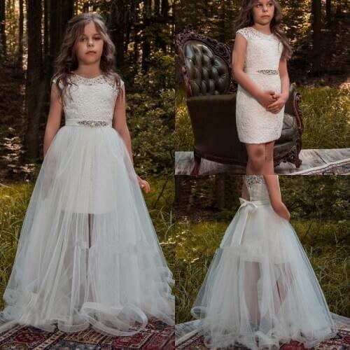 Kids Two Pieces Flower Girl Dresses For Weddings Overskirt Gown First Communion Dresses Vestidos De Comunion