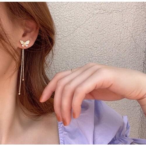 Long Tassel Silver Color Butterfly Eardrop Summer Jewelry Girls Party Gift Noble Delicate Anti Allergy Drop Earrings For Female