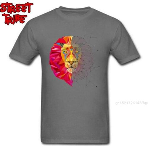 Men Tops & Tees Funky T Shirt Geometric Lion Print Tshirt Newest O-Neck T-shirts 100% Cotton Fabric Design Clothes Wholesale