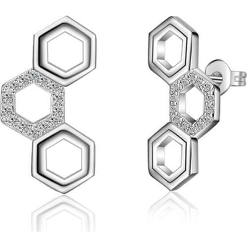 KOFSAC New 925 Sterling Silver Stud Earring Minimalism Shiny CZ Geometry Hexagon Earrings For Women Party Fashion Jewelry Gifts