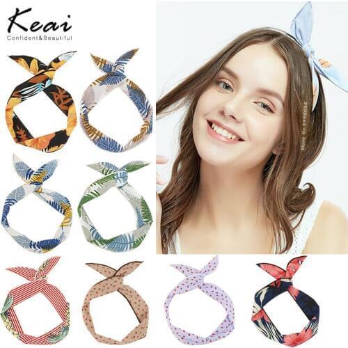 2020 Flowers rabbit ears knotted wire hair bands Ribbon Hats Metal Wire Scarf Women Headband Girls Hair accessories