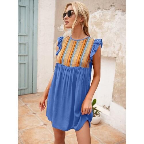 Summer Dress Womens Clothing 2021 Robe Femme A-Line Dresses Button Patchwork Ruffle Sleeveless Dress For Woman Vestido De Mujer