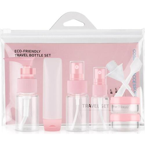 Hot 9Pcs Portable Travel Cosmetic Liquid Perfume Lotion Container Sprayer Bottle Set