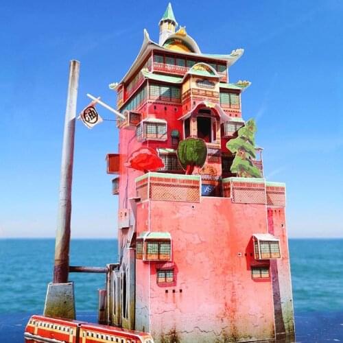 Oil House Spirited Away 3D Paper Model Aburaya Assembly Papercraft Puzzles Educational Kids Toys Anime Totoro Birthday Gift