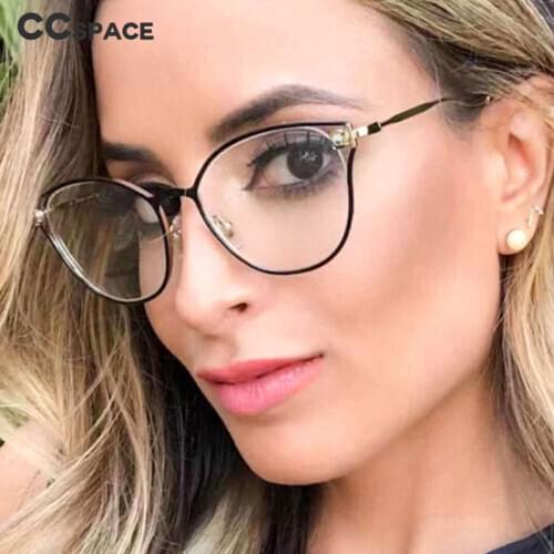 48181 Metal Diamond-Studded Glasses Frame Anti-Blue Light Womens Optical Fashion Computer Eyeglasses Flat Mirror
