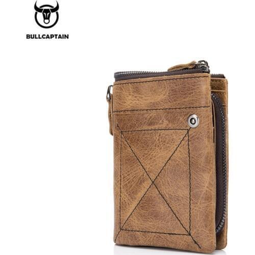BULLCAPTAIN leather retro mens wallet casual multi-card head layer leather multi-function anti-theft brush soft leather wallet