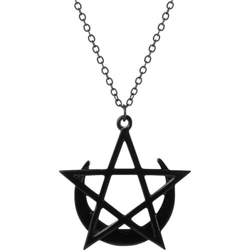 Neo-Gothic Star Moon Black Necklace Antiquity Amulet Strange Witchcraft Ethnic Pendant Necklace For Women Man Punk Jewelry