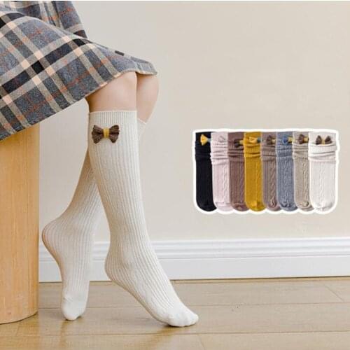 2021 New Kids Socks Toddlers Girls Bow Knee High Quality Long Soft Autumn Winter 100% Cotton Baby Long Tube Sock