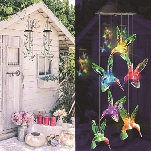 New Outdoor Waterproof Solar Hummingbird Wind Chime LED String Light Christmas Hanging Garden Holiday Decoration Home Decor
