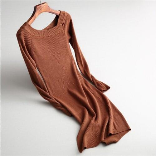 Autumn O-Neck Vestidos Sexy Split Bodycon Knitting Dress Pullovers Women Long Sweater
