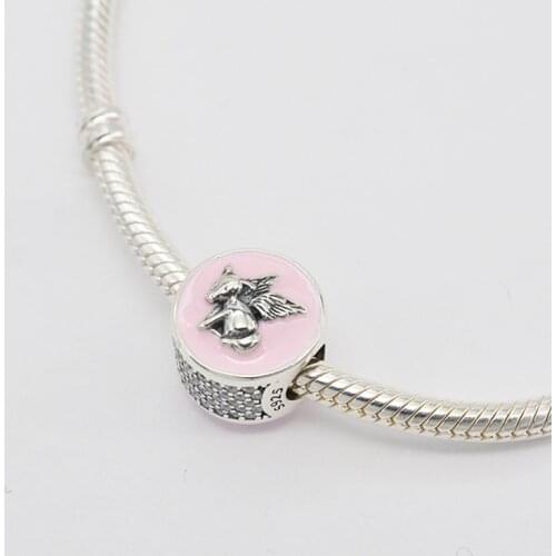 925 Sterling Silver Christmas Gift Pink Enamel Animal Tianma Wears Wings Pendant Charm Bracelet DIY Jewelry Making For Pandora