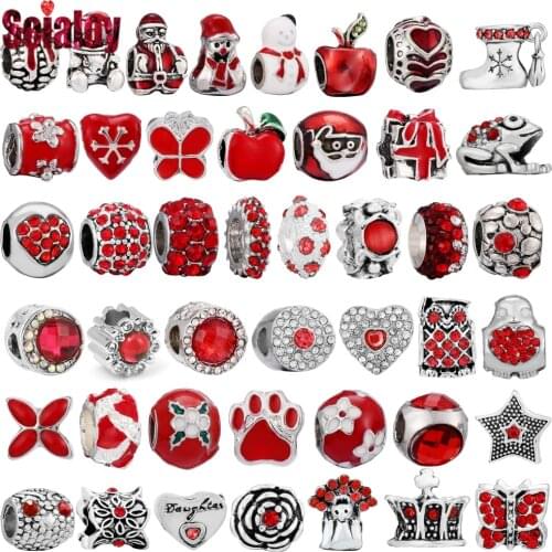 Seialoy Fashion Red Santa Claus Beaded Red Apple Frog Charm Fit Brands Christmas Style Bracelets DIY Jewelry Making Accessories