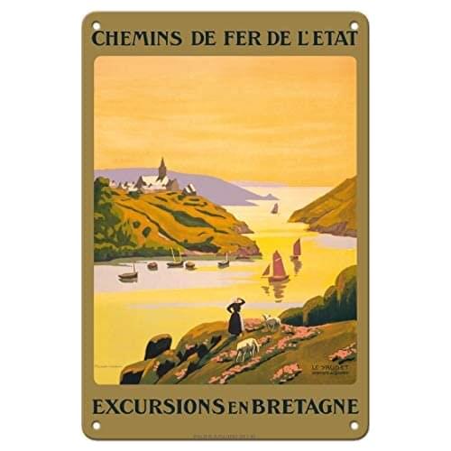 Excursions to Brittany - Chemins de fer de l'État (French State Railways) by P. Ladureau c.1940s Metal Tin Sign