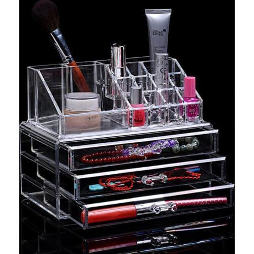 Clear Acrylic Makeup Organizer Storage Box Desktop Cosmetic Drawer Organizer Lipstick Jewelry Makeup Cosmetic Brush Organizer