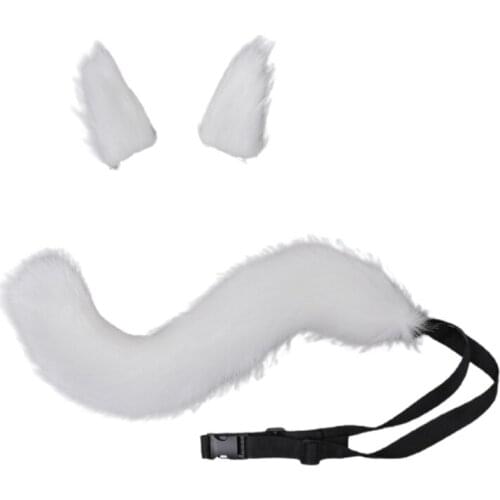 Q1QA 3 Pieces Plush Animal Cosplay Set Foxes Ears Headgear Wolf Tail Fashion Lolita Gothic Cosplay Accessory Photo Taking Kit