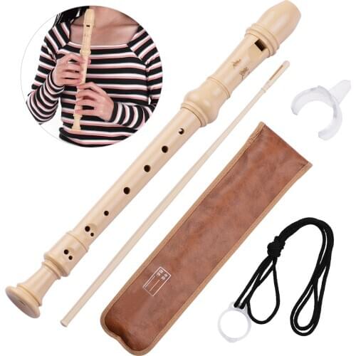 QI MEI 8-Hole German Style Soprano Descant Recorder Flute with Cleaning Rod Finger Rest Strap PU Storage Bag