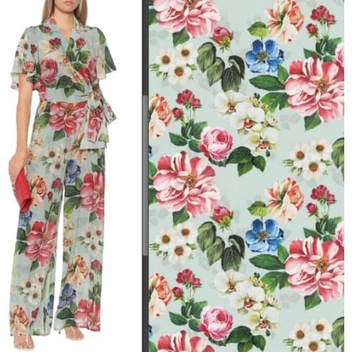145cm Width Multi-colored Flowers Print Soft Thin Polyester Chiffon Fabric for Woman Summer Dresses Skirts Blouse DIY