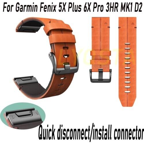 Quick Fit Genuine Leather Strap For Garmin Fenix 6X Pro 3 HR Watch Band Replacement Watch Band For Fenix 5X Quatix 3 Accessories