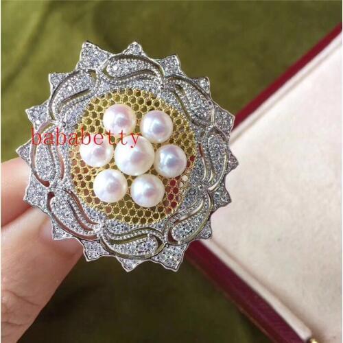 Luxuriant Austria Zircon Inlay AAAA 5-6MM FW White Pearl Brooch pendant Scarf Clips Breastpin Brp034-1
