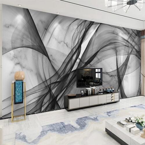 Custom Self-Adhesive Waterproof Canvas Mural Wallpaper Modern 3D Abstract Ink Lines Marble Texture Photo Wallpaper Wall Stickers
