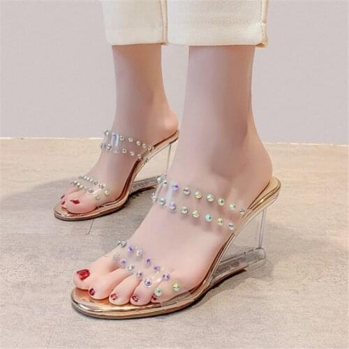 Crystal Transparent Sandals Women High Heels Fashion Clear Heel Wedge Sandals Women Summer Shoes Ladies Pumps High Quality