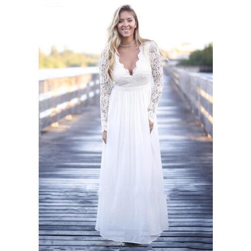 V-Neck Long Sleeves A-Line Wedding Dresses Chiffon Floor Length Bridal Gowns 2020 Backless Formal Vestidos De Mariee Spring