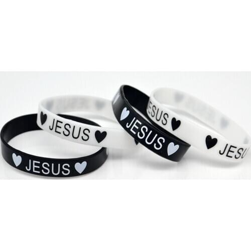 50x black white Heart JESUS silicone Bracelet wristband Fashion Catholic Christian Religious Jewelry